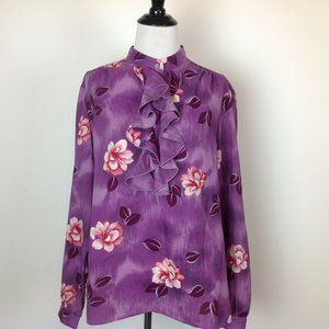 Vintage Pykettes Top Ruffle Floral Purple Womens … - image 1